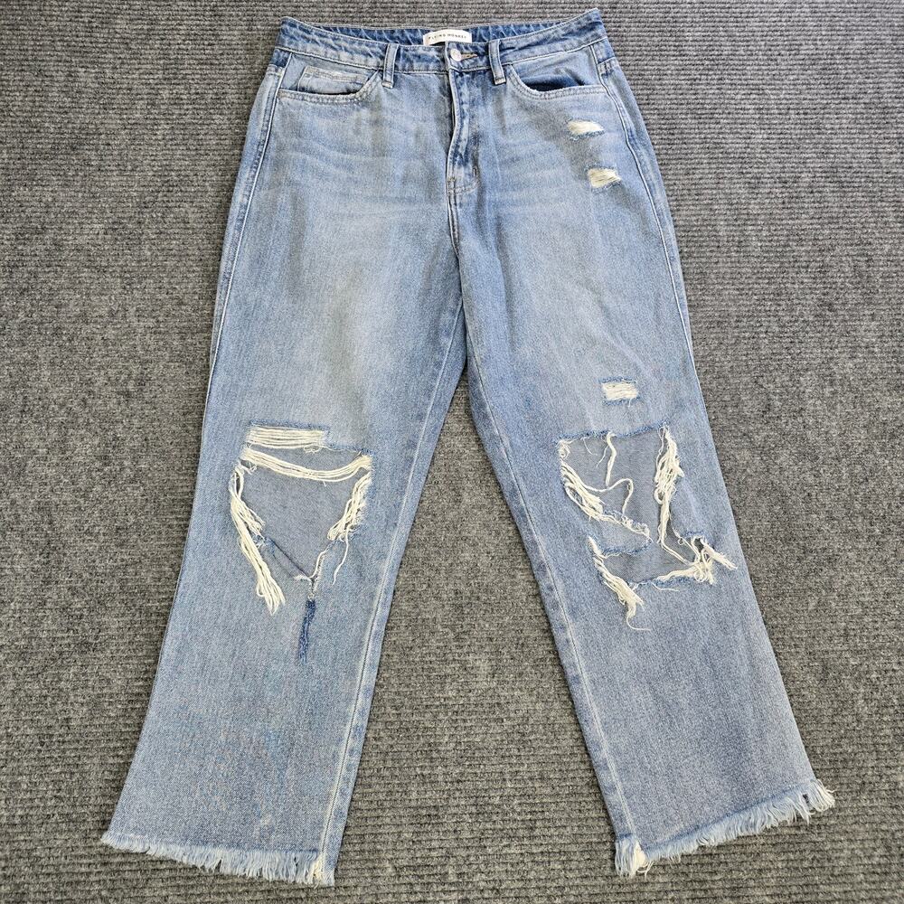 Flying Monkey Jeans Womens 29x25 Light Wash Distressed Cropped Raw Hem Denim